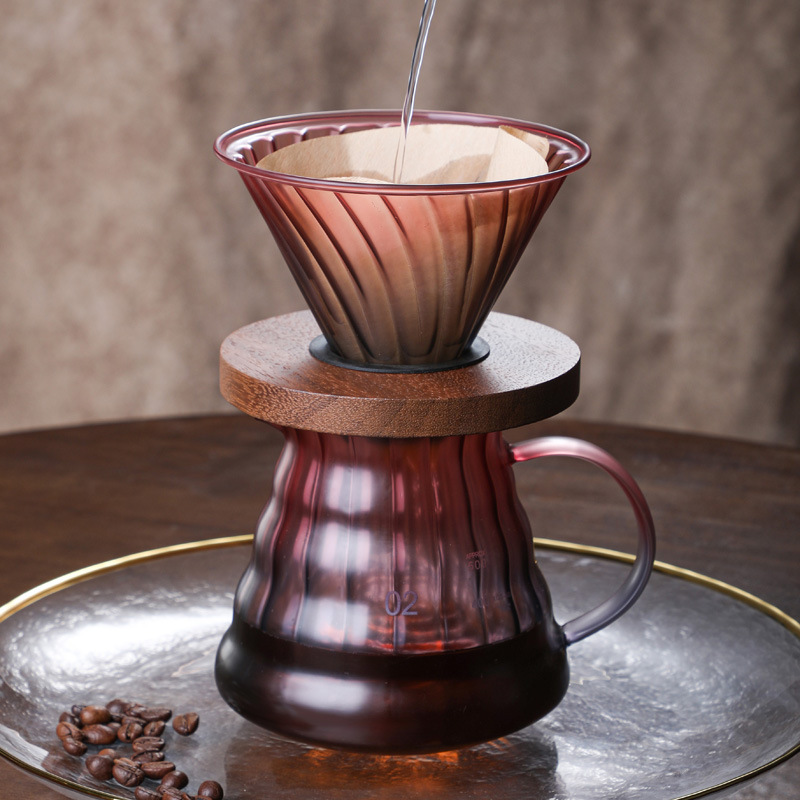 Factory custom glass coffee pot hand punch pot color walnut coffee filter punch coffee pot suit