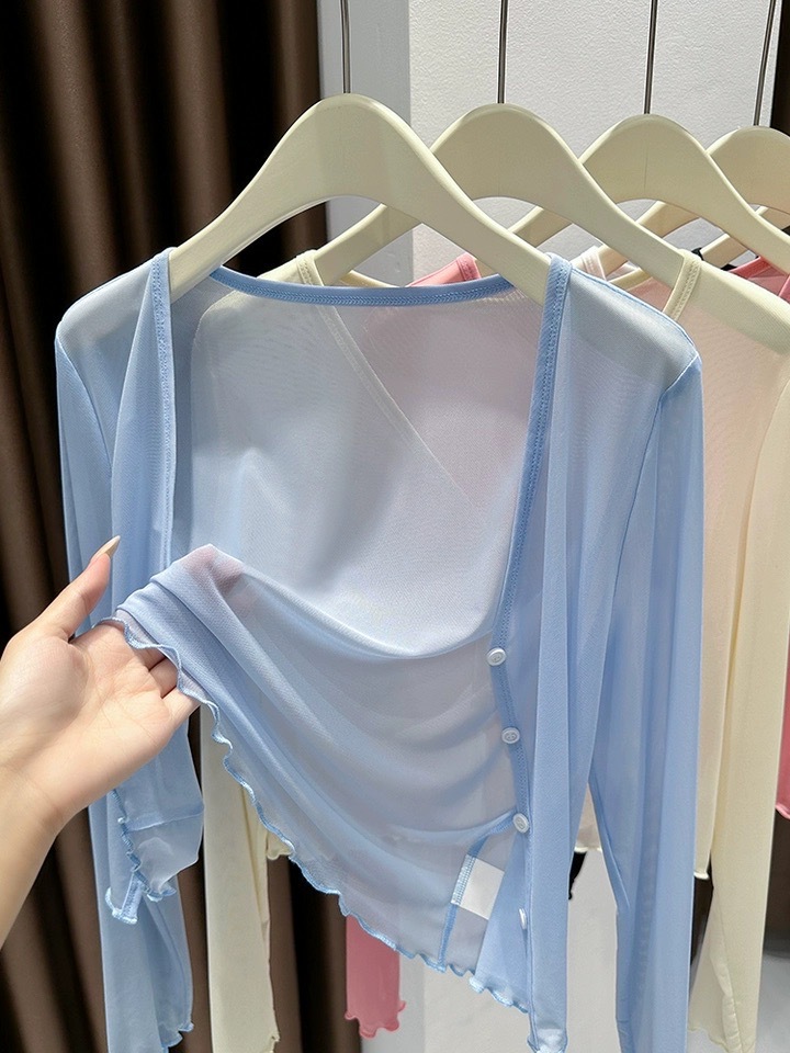 Кардиган из ледяного шелка с солнцезащитной сеткой, летний топ с юбкой, короткая версия