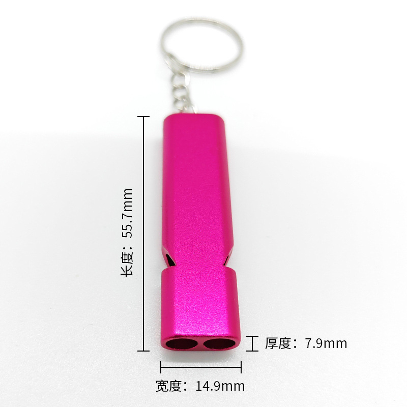 Cross-border flat aluminum alloy dual-frequency survival whistle double-tube outdoor survival life-saving whistle equipment EDC tools wholesale