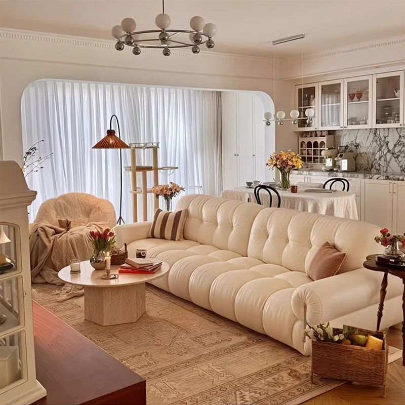 New Cream Style Brown Sugar Cloud Light Luxury Sofa Living Room Italian Style Extremely Simple First Layer Cowhide Sofa