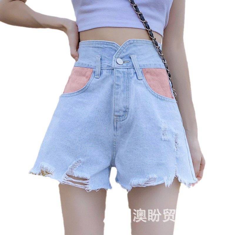 Denim Shorts Girls 2025 Summer Curled Pants Slightly Flawed High Waist Straight-Leg Quarter Pants Easiest for Match Wide Leg Medium Pants