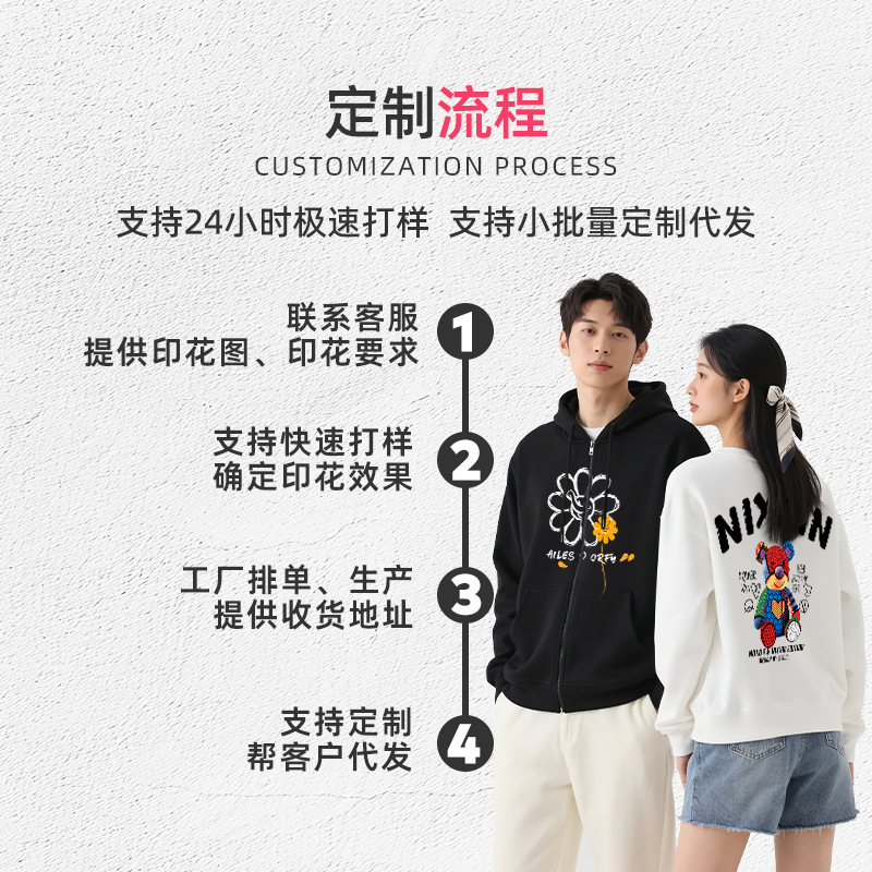 Sweatshirt Printing Processing Autumn and Winter Zipper Pieces Complete Set of Printed Cotton Fabric Custom Nanjing Pure Cotton Sweatshirt Printing