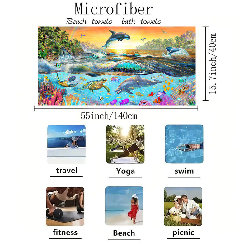 Cross-Border Spot Supply Microfiber Beach Towel Printed Adult Absorbent Bath Towel Seaside Vacation Quick-Drying Towel