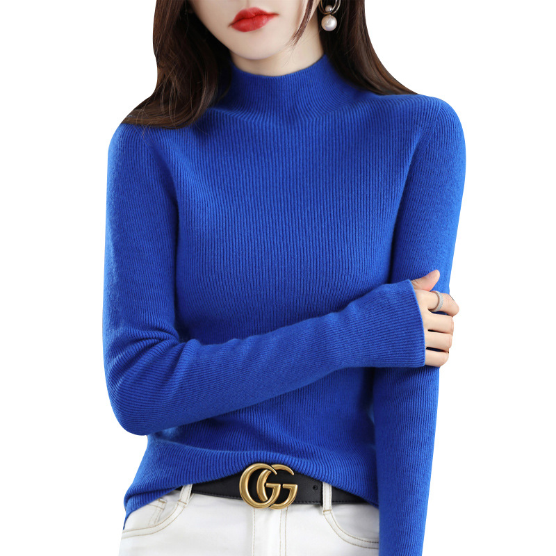 Women's half-turtleneck pure wool bottoming shirt, slim fit sweater, long-sleeved sweater, autumn and winter