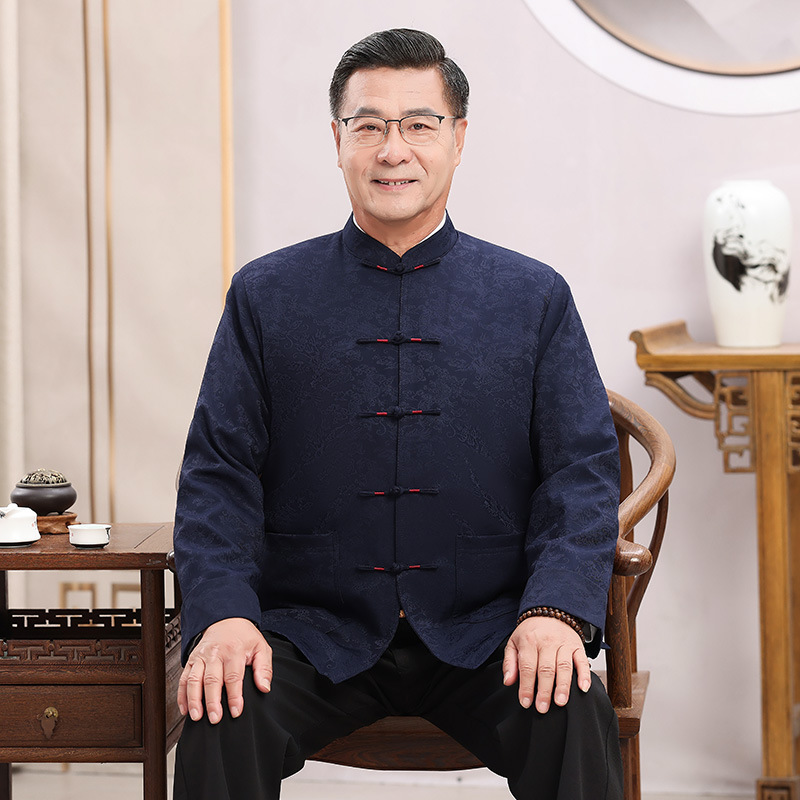 3220 Chinese style old coarse cloth Tang suit men's short-sleeved shirt for middle-aged and elderly people/with suit cotton fleece-lined