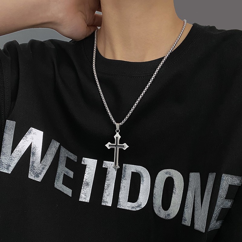 Korean-style Cross Necklace Ins Hip-hop Trendy Men's and Women's All-match Didi Burgers Pendant Student Niche Personalized Simple Necklace
