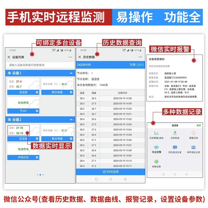 Automatic Remote Temperature and Humidity Recorder Wifi Pharmacy Remote Greenhouse Monitoring High-Precision Temperature and Humidity Sensor