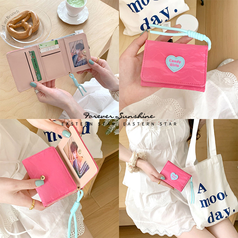 Lanyard wallet ~ Korean version of INS love candy wallet women's simple short ladies wallet wholesale 30% discount students