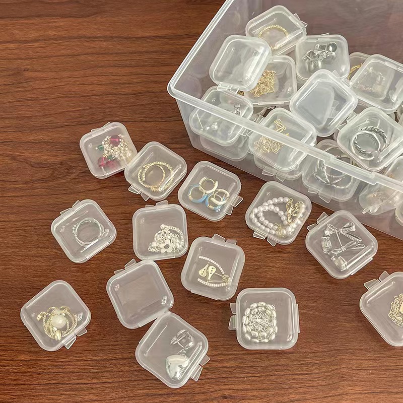 Transparent plastic jewelry box small box small pill box ear studs storage box ring jewelry box mobile phone card storage box ear
