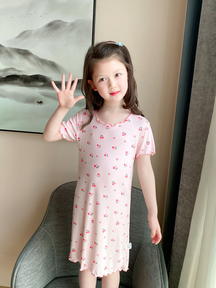 Y Korean Style Girls' Modal Nightdress Baby Seamless Children's Summer Thin Air-Conditioned Dress for Girls
