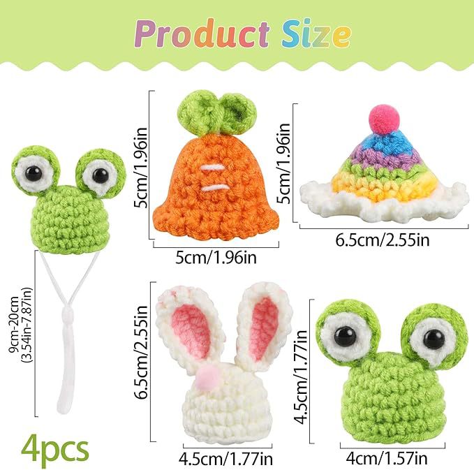 4-Piece Set of Frog, Rabbit, Carrot Pagoda Knitted Hamster Hat, Hand-Knitted Winter Pet Hat