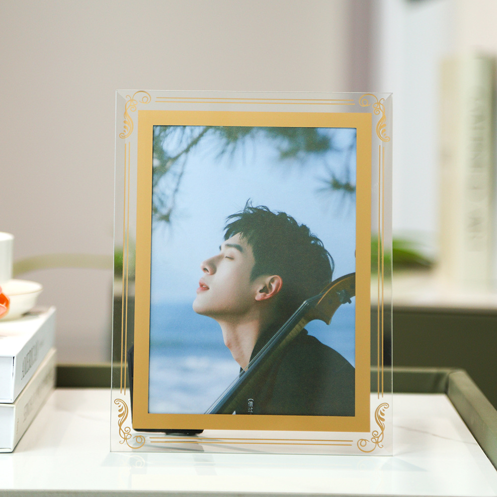 Crystal Glass Photo Frame Wholesale Photo Studio Photo Display Frame Table Two-Color Printing Family Photo Framed Photo Frame