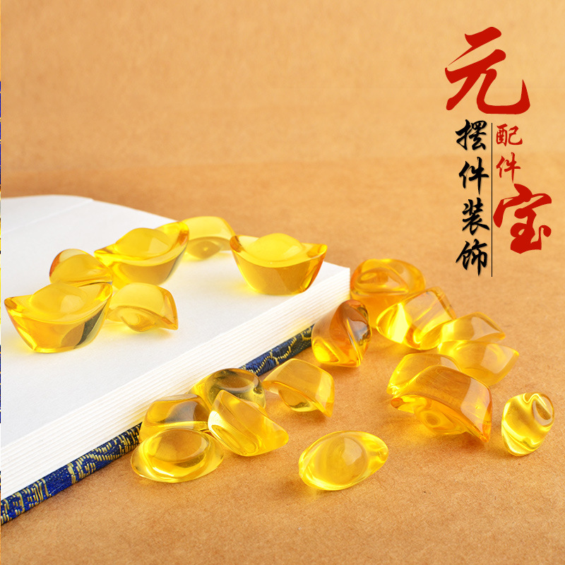 Golden Yellow Crystal Ingots Home Accessories Ornaments Citrine Glass Gravel Alloy Small Ingots Creative Decorations