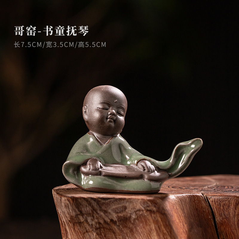 Guofeng Ceramic Ge Kiln Flower Pet Tea Pet Ornaments Tea Play Car Tea Tray Flower Pot Decorations Small Monk Boutique High-end
