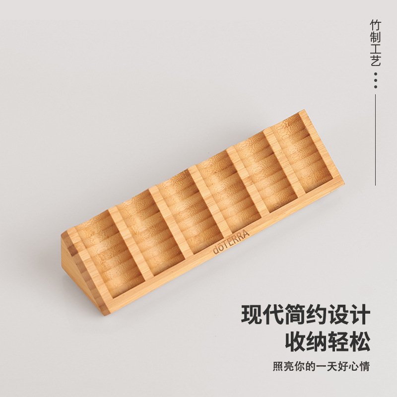 Manufacturer 6-Compartment Essential Oil Storage Display Rack Desktop Mini Triangle Storage and Organization Doterra Essential Oil Bottle Bamboo Rack