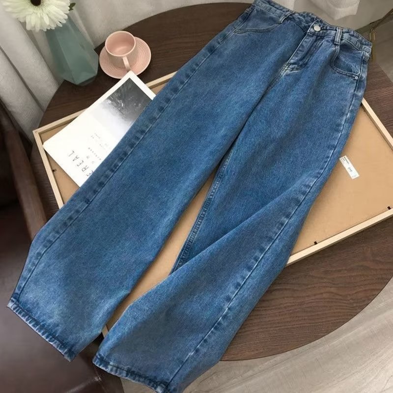 Straight High Waist Jeans Female Students 2022 New Korean Loose Retro Wide Leg bf Hyun Ya Style Floor Pants
