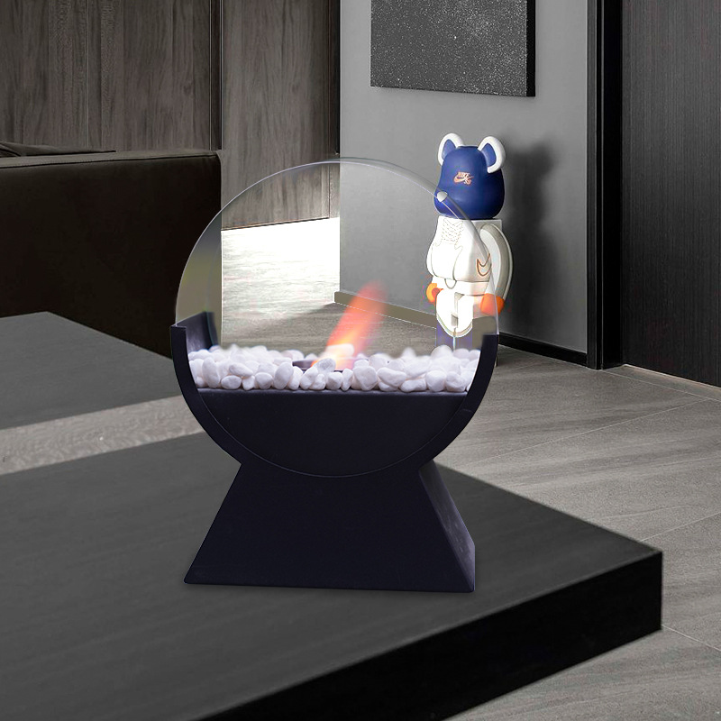 Cross border hot sale alcohol fireplace indoor decoration desktop fireplace portable outdoor round glass stove factory wholesale