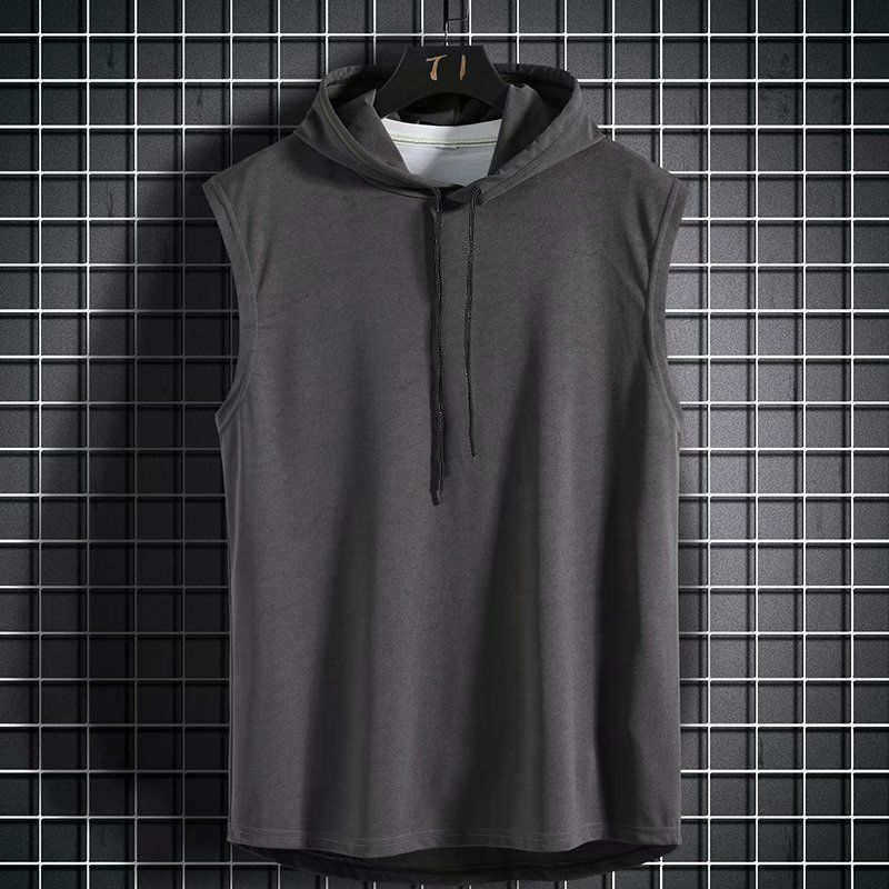 Cross-Border Sleeveless T-Shirt Men's Summer Sleeve Vest Trendyy Hooded Waistcoat Short-Sleeved Hoodie Vest T-Shirt Men's Style