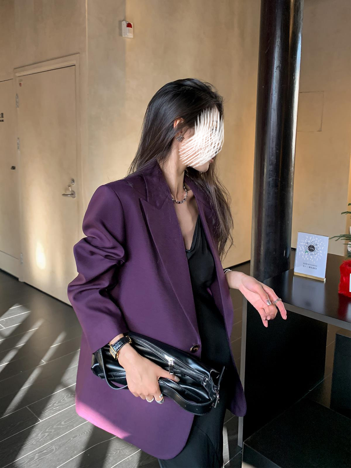 [6665 in stock] New high-end purple plus size women's suit coat chubby girl loose suit casual