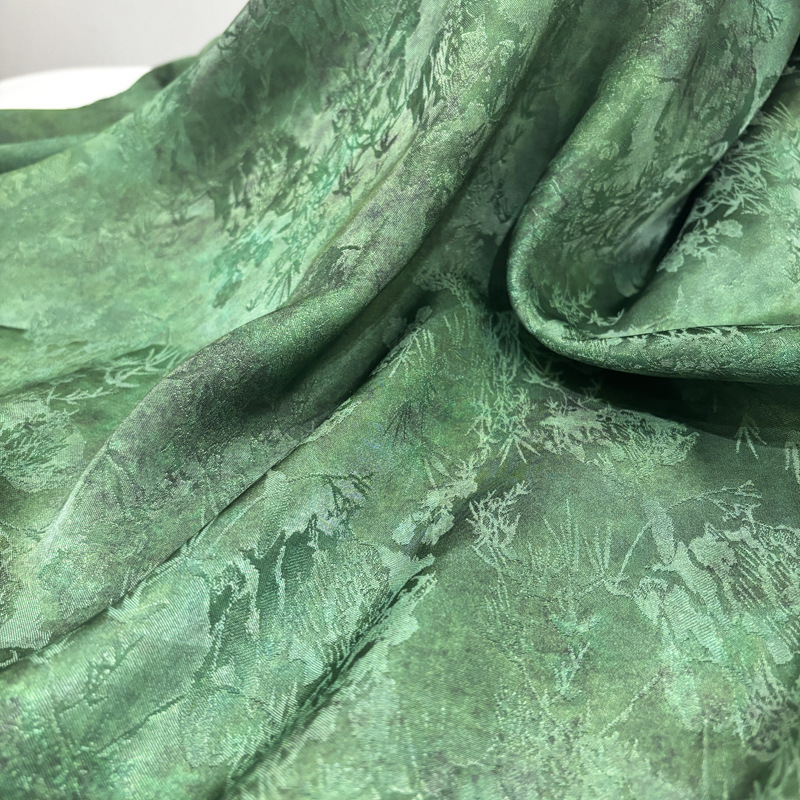 Cold March Jacquard Fragrant Cloud Gauze Fabric National Style Cheongsam Dress Clothing Silk Fabric Green Flower Dill Han Dynasty