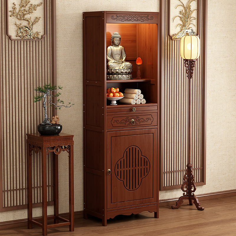 Buddhist Niche New Chinese Style Vertical Cabinet God of Wealth Desertification Table Divine Platform Guanyin Buddha Statues Desertification Table Household Non-Solid Wood Incense Table