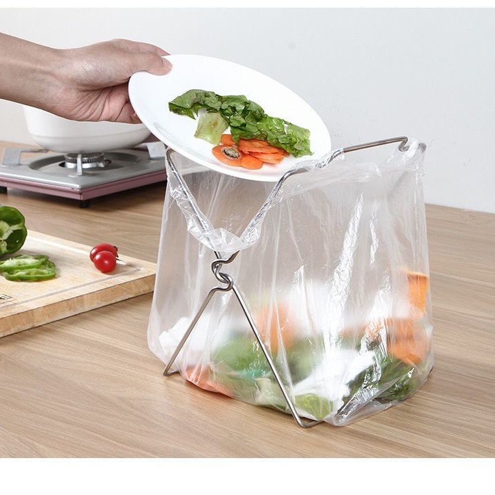 Stainless Steel Kitchen Folding Garbage Bag Stand Floor Large Garbage Bag Stand Multi-functional Home Storage Stand