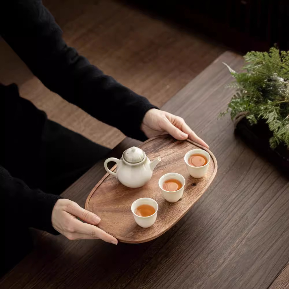 Walnut Tray Solid Wood Pot Bearing Simple Hotel Tea Tray Single Layer Pot Holder Rectangular Household Dry Soaking Table