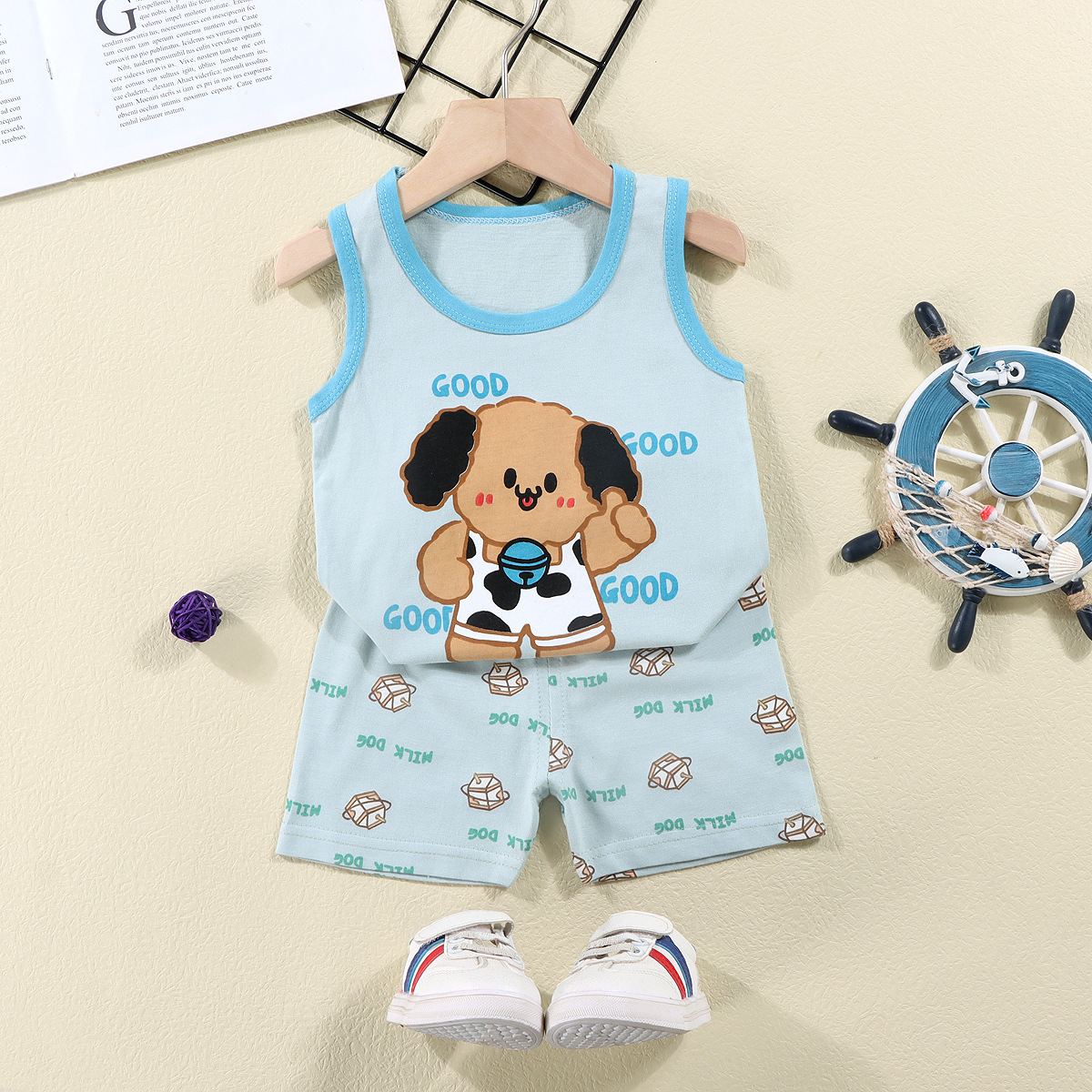 Children's Vest Suit Summer Pure Cotton New Girls Shorts Clothes Baby Korean Style Boys Sleeveless Suit Kidsren's Clothing