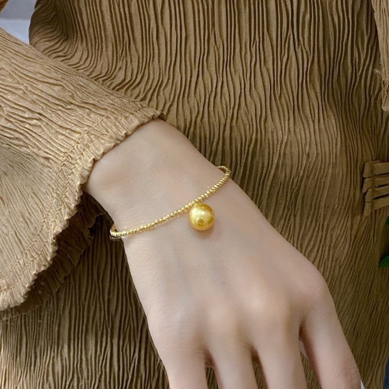 G18K Gold Fine Glitter Small Ball Seawater Pearl Bracelet 10-11mm Seawater South Sea Gold Pearl