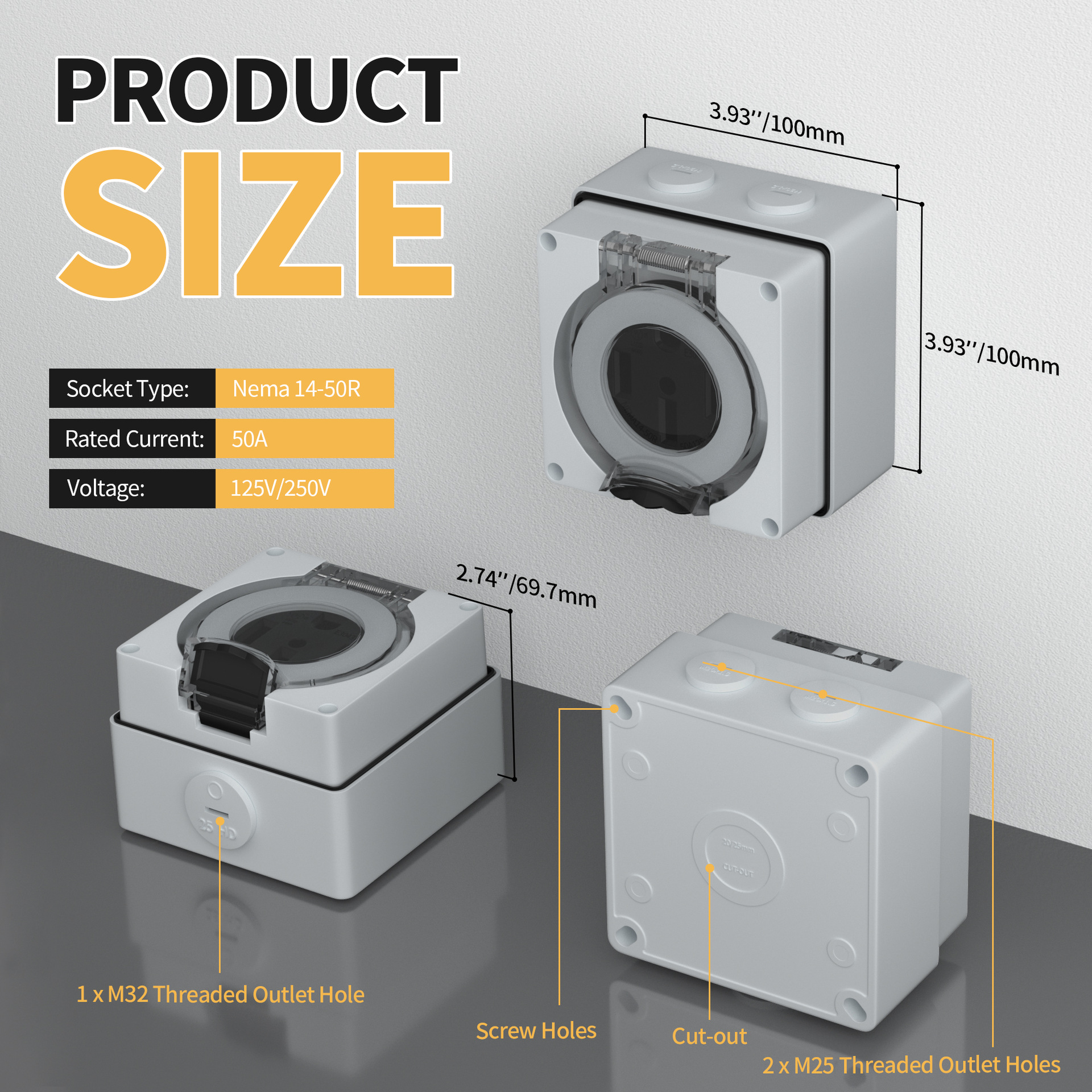 Pop-2-50A Cross-Border E-Commerce Hot-Selling American 50A Waterproof Power Socket 14-50R Car Charging Socket