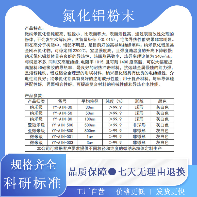 Research Grade High Purity Aluminum Nitride Powder AlN Thermal Conductive Insulation Corrosion Resistant Ceramic High Purity Nano Aluminum Nitride Powder