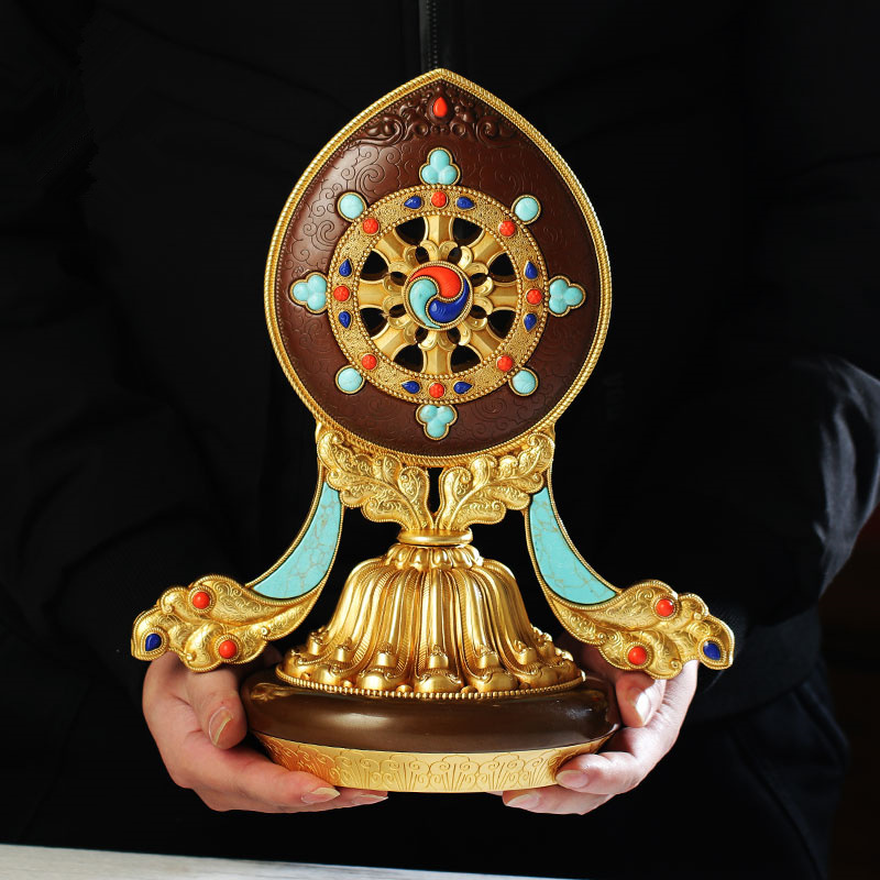 Xizang Huibao Bronze Antique Gold-plated Auspicious Falun Golden Lun Buddha Hall offering ornaments spiritual practice tantric instrument large size