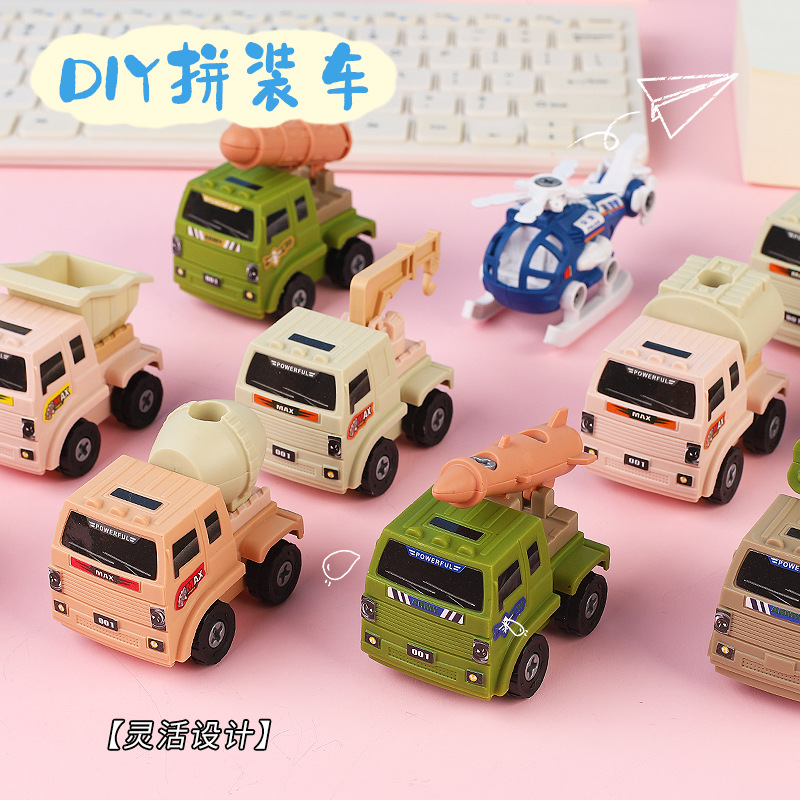 Cartoon DIY Assembled Toy Car Rescue Engineering Vehicle Kidsren's Puzzle Versatile Military Car Dinosaur Inertia Toy