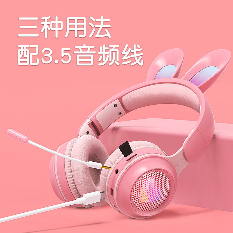 [New Model] Cross-Border Ke-11 Rabbit Ears Head-Mounted Bluetooth Headset Led Light-Emitting Wireless Kidsren's Headset with Mic