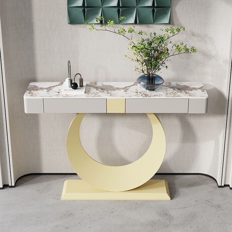 Ttb Light Luxury Sintered Stone Entryway Table with Drawers, Modern Minimalist Console Table for Hallway or Corridor Against the Wall