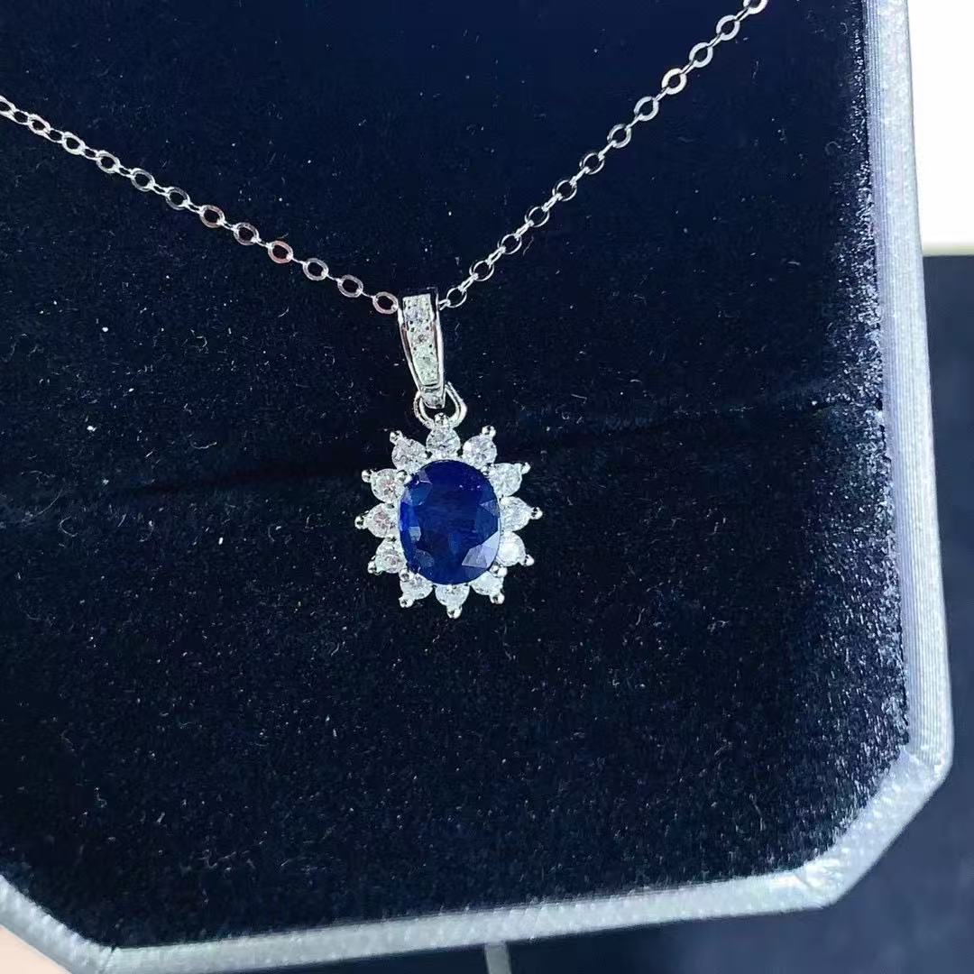 925 Silver Set Natural Sapphire Pendant Simple Fashion Hot Selling Natural Classic Diana Clavicle Chain Color Treasure Jewelry