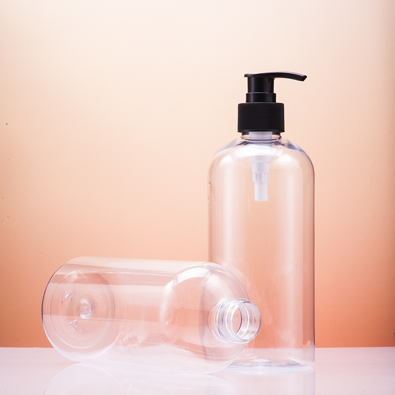 500Ml/17Oz Transparent Cylindrical Fat Bottle Shampoo Conditioner Packaging Bottle Factory Supply Pressure Pump Lotion Bottle