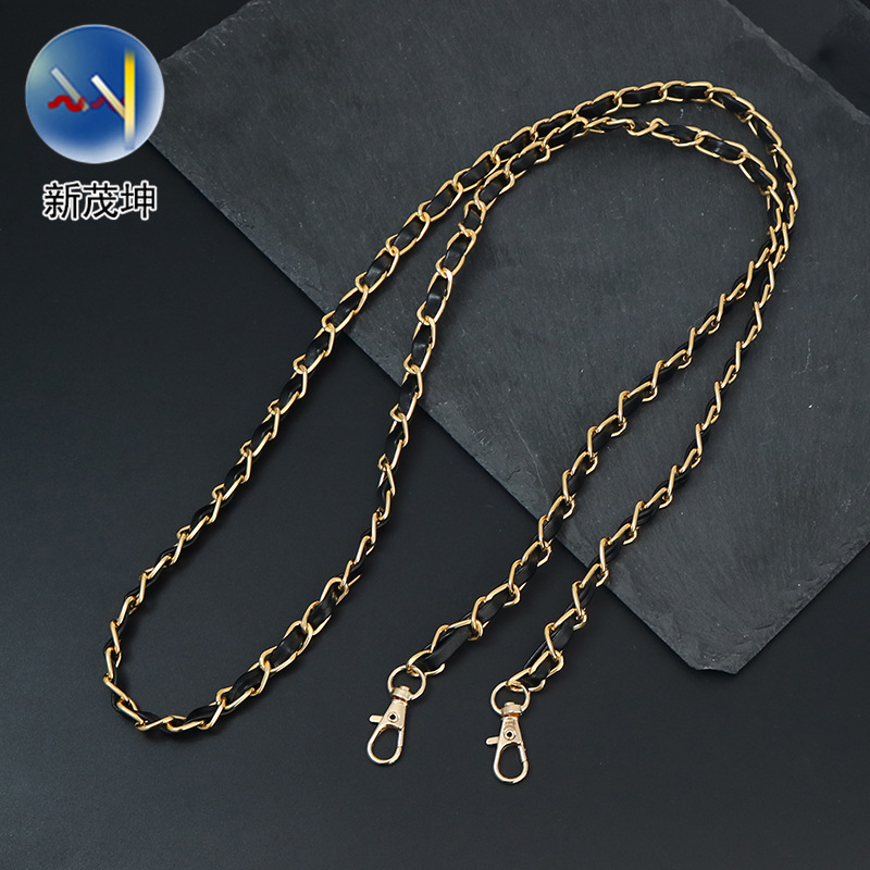 Leather Bag Strap with Aluminum Chain, Metal Dog Buckle, Bag Chain, Single Shoulder Crossbody Bag Strap, Leather Handbag Strap Accessories