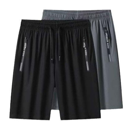 Summer Ultra-thin Ice Silk Shorts Men's Loose Plus Size Pocket Zipper Sports Casual Pants Quick-drying Beach Pants