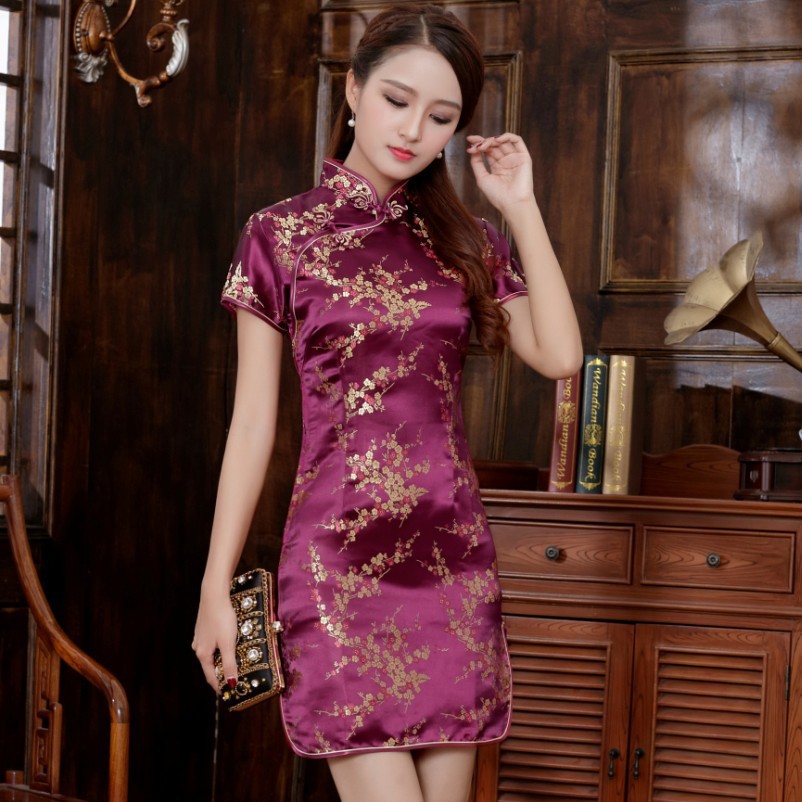 Dragon and Phoenix Women's New Improved Chinese Style Daily Retro Stage Catwalk Large Size Short-Sleeved Short Cheongsam S-6Xl