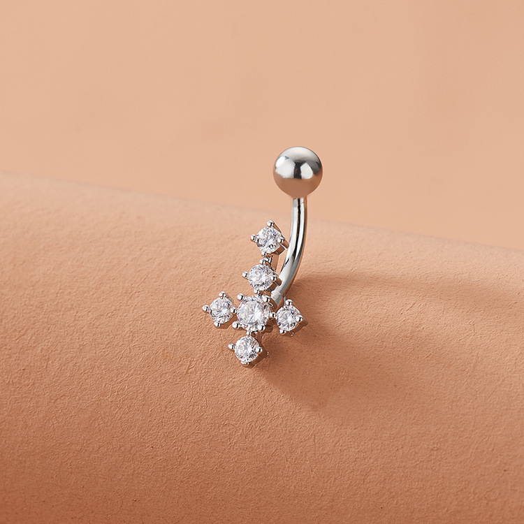 European and American ins fashion multi-Diamond Cross navel nailing navel ring belly buckle body piercing jewelry
