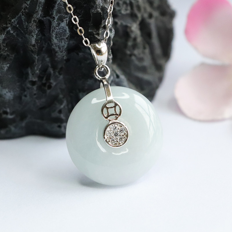 Yuyu S925 silver inlaid natural jade pendant Ping An buckle necklace jewelry live factory wholesale FC2052704