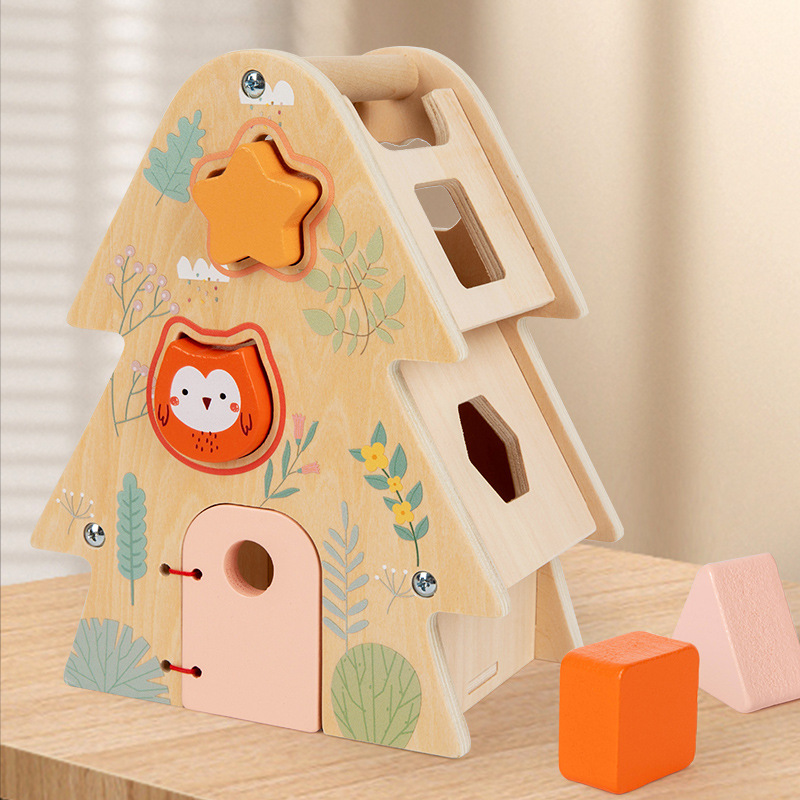 Factory direct wholesale puzzle early education wooden space perception shape cognitive wit to touch the tree wisdom house