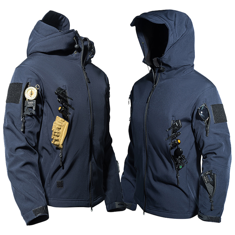 Outdoor shark skin soft shell jacket men's winter fleece waterproof windproof men's three-in-one warm camouflage Mountaineering