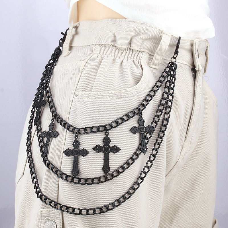 European and American cross-border jewelry retro multi-layer cross pendant waist chain pants metal accessories sweet cool hot girl wholesale