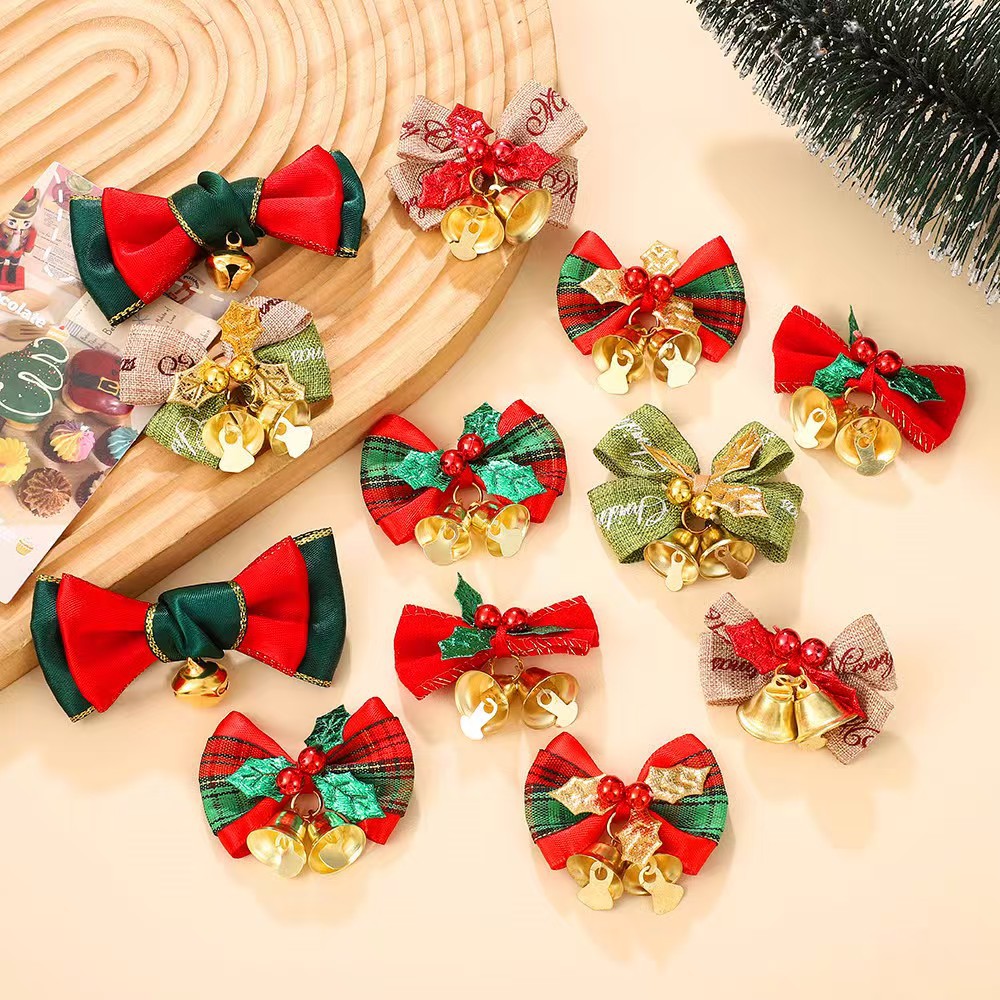 Golden Bell Christmas Tree Pet Supplies Golden Bow with New Year Gift Jewelry Packaging Box Decoration