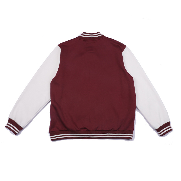 European and American autumn and winter baseball coat cardigan couple's fleece retro burgundy baseball uniform custom logo foreign trade Men