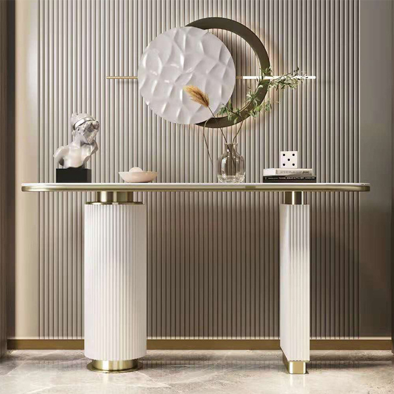Italian Style Light Luxury Rock Board Entrance Table Home Entry Light Luxury Entrance Table Hotel Homestay Fashionable Stainless Steel End View Table