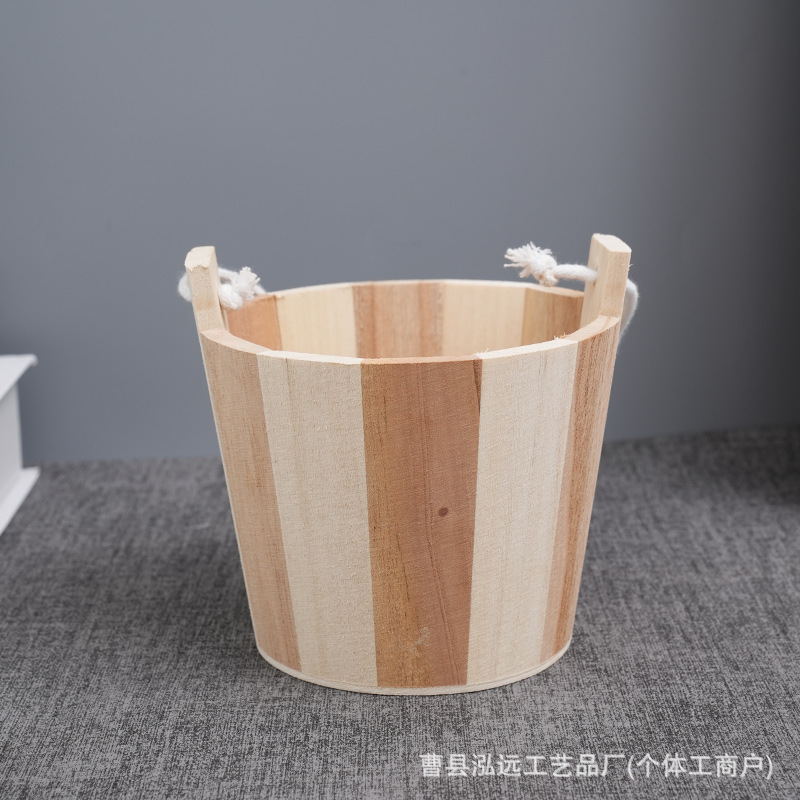 Wooden Small Wooden Barrel Home Bathroom Storage Wooden Barrel Wooden Toy Sand Barrel Sauna Room Pine Wood Binaural Flower Pot Barrel