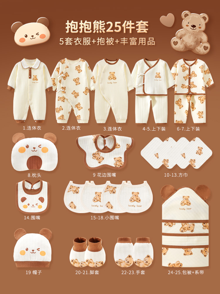 Newborn Gift Box, Autumn and Winter Newborn Baby Full-Month Meeting Gift, Newborn Baby Pure Cotton Suit, Mother and Baby Supplies Collection